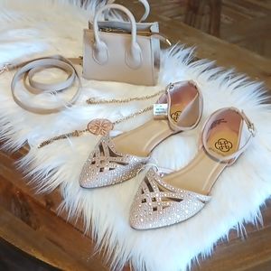 Nude flats Bling shoes mini purse Set shoe lot Nude handbag